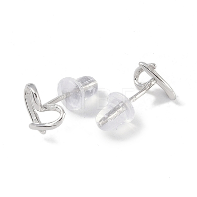 Anti-Tarnish Heart Rhodium Plated 999 Sterling Silver Stud Earrings for Women EJEW-S215-18P-1