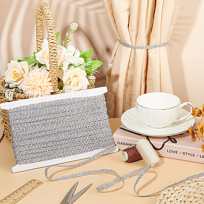 Polyester Braided Metallic Lace Trim SRIB-WH0011-180D-02-1