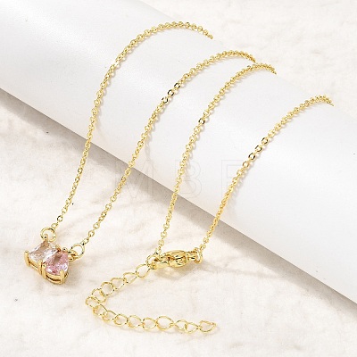 Brass Pave Cubic Zirconia Rectangle & Teardrop Pendant Cable Chain Necklaces KK-CBAB173-05G-09-1