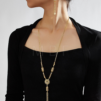 Flower Stainless Steel Column Tassels Earrings & Necklaces Sets for Women TX1175-1
