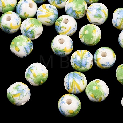 Floral Printed Porcelain Beads PORC-Q199-8mm-10-1