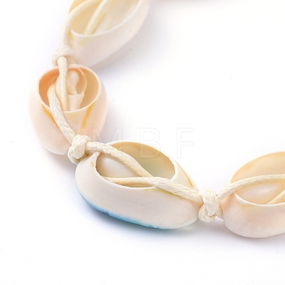 Adjustable Printed Cowrie Shell Braided Bead Bracelets BJEW-JB05154-02-1