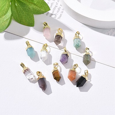 Natural Mixed Gemstone Pointed Charms G-G720-12-G-1
