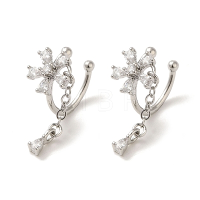 Rack Plating Brass Pave Clear Cubic Zirconia Flower Cuff Earrings for Women EJEW-P280-08P-1