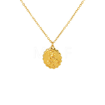 304 Stainless Steel Embossed Flower Oval Pendant Necklaces for Women WGAFB1B-01-1
