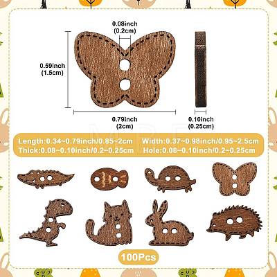 100Pcs 8 Styles 2-Hole Wood Buttons BUTT-FS0001-01A-1