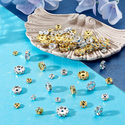 120Pcs Brass Rhinestone Spacer Beads RB-TA0001-36B-1