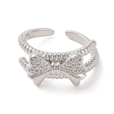 Bowknot Brass Micro Pave Clear Cubic Zirconia Open Cuff Rings RJEW-S417-02P-02-1