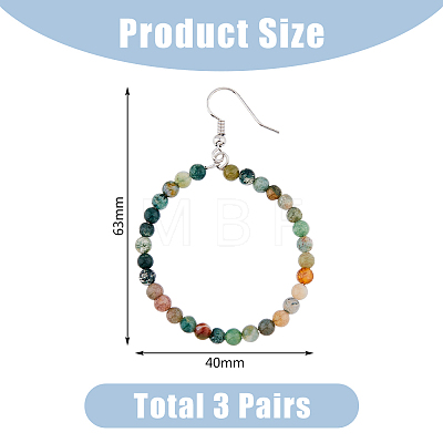 FIBLOOM 3 Pairs 3 Style Natural Mixed Gemstone Beaded Ring Dangle Earrings EJEW-FI0001-91-1