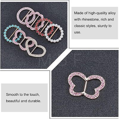  7Pcs Flower & Flat Round & Butterfly & Heart Alloy Rhinestone Buckles JEWB-NB0001-11-1