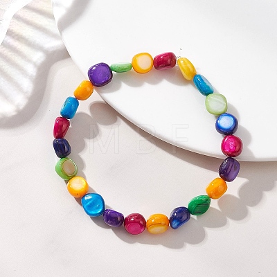 Dyed Natural Shell Beads Stretch Bracelets for Women BJEW-JB13582-1