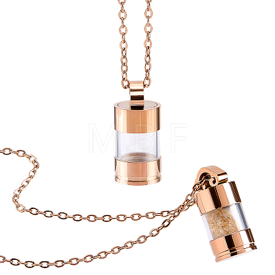 2Pcs 304 Stainless Steel with Clear Glass Column Urn Ashes Bottle Pendant Necklaces NJEW-FG0001-27RG-1