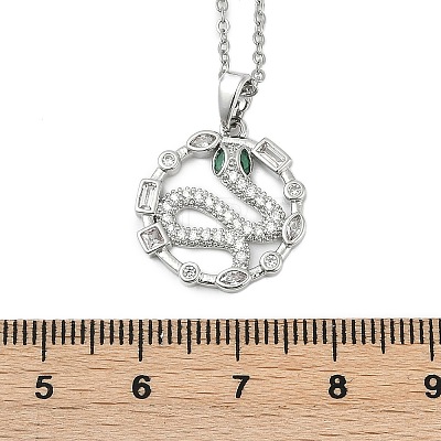 Brass Micro Pave Clear Cubic Zirconia Ring with Snake Pendants Necklaces NJEW-K280-03A-P-1