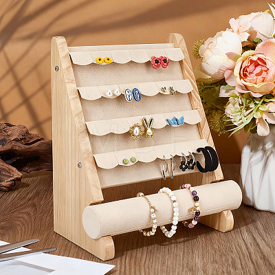 Detachable Wooden Jewelry Tower Display Stands for Earrings Bracelets Watches ODIS-WH0043-265-1
