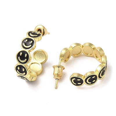 Smiling Face Real 18K Gold Plated Brass Stud Earrings EJEW-L268-016G-03-1