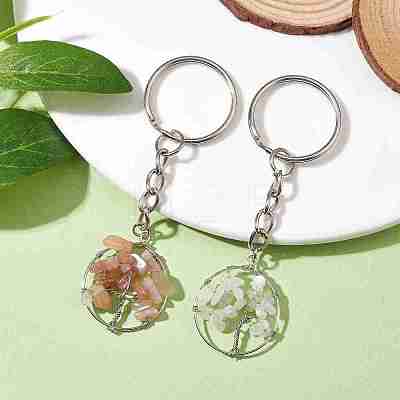 Natural Moonstone and Natural Sunstone Keychains KEYC-JKC00754-02-1