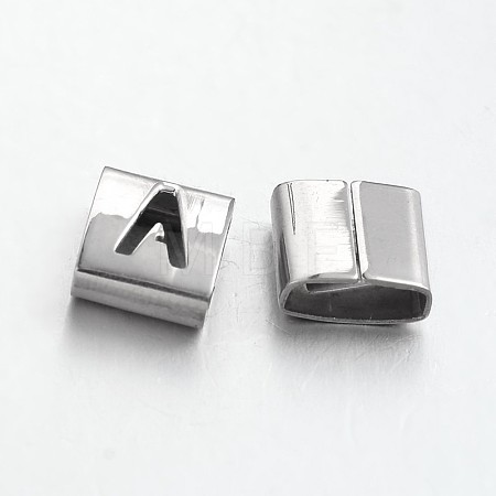 Tarnish Resistant Letter Style 201 Stainless Steel Square Slide Charms STAS-L132-13-1
