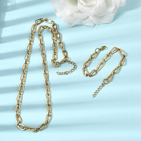304 Stainless Steel Teardrop Link Chain Bracelet & Necklace Jewelry Sets SJEW-L199-18G-1