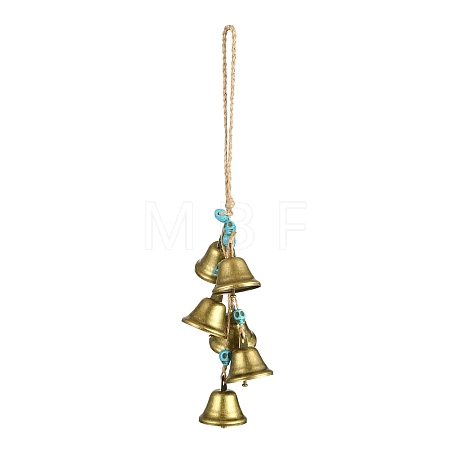 Iron Bell & Synthetic Turquoise Skull Pendant Decoration HJEW-JM00991-A-1