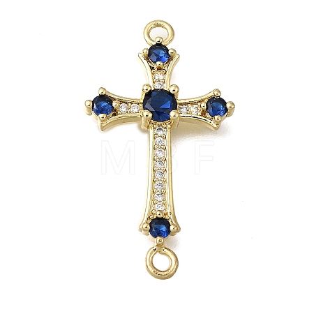 Religion Brass Pave Blue Cubic Zirconia Connector Charms KK-G602-07G-06-1