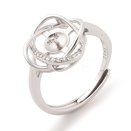 925 Sterling Silver Micro Pave Cubic Zirconia Design Ring Mounts Fittings with Pearl Seat STER-B003-14P-1