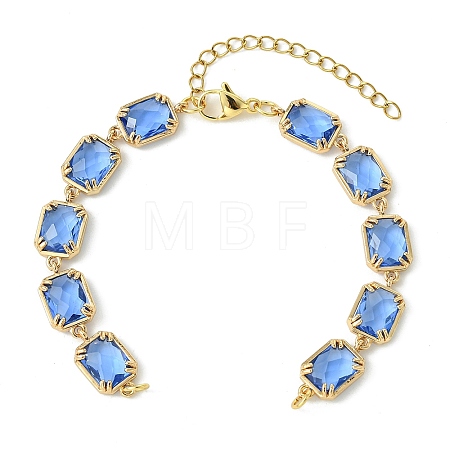 Brass Glass Rectangle Link Bracelet Making AJEW-JB01649-01-1