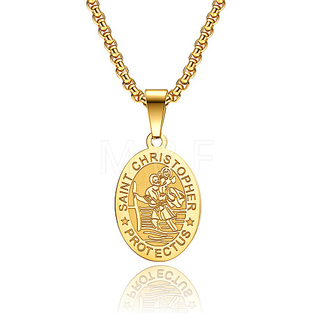 Saint Christopher Pendant Men's 304 Stainless Steel Necklace 304 Stainless Steel Men's Jewelry. EO9724-1-1
