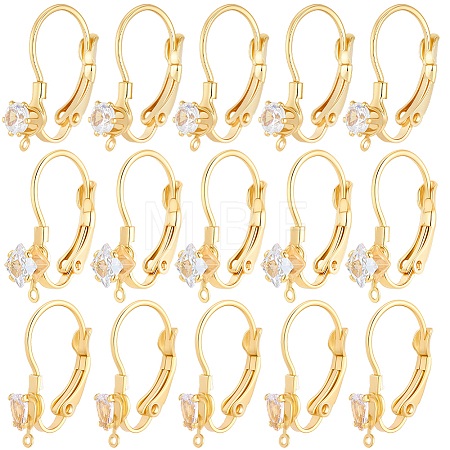 30Pcs 3 Styles Brass Micro Pave Clear Cubic Zirconia Leverback Earring Findings KK-BBC0027-45-1