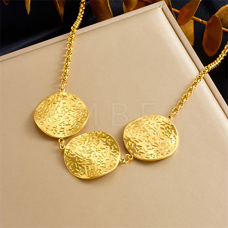304 Stainless Steel Textured Pendant Bib Necklaces for Women WG31207-02-1