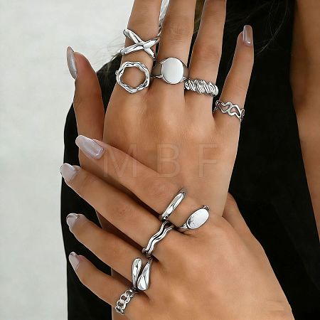 10Pcs Alloy Finger Rings Set for Women WGC74B8-04-1