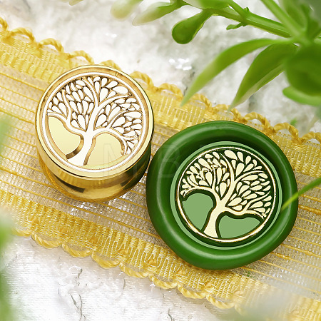 Golden Tone Round Wax Seal Brass Stamp Heads AJEW-M040-01G-R-1