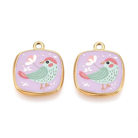 Printed Style 304 Stainless Steel Square Pendants STAS-T071-25A-G-1