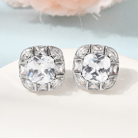 Brass Pave Clear Cubic Zirconia & Glass Stud Earrings EJEW-G471-03P-01-1