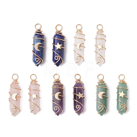 2Pcs 2 Styles Natural Amethyst/Green Aventurine/Rose Quartz/Lapis Lazuli/Quartz Crystal Double Terminated Pointed Pendants PALLOY-JF03122-1
