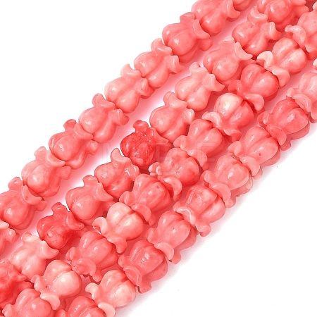Synthetic Coral Dyed Carved Beads Strands SHEL-G023-01A-1