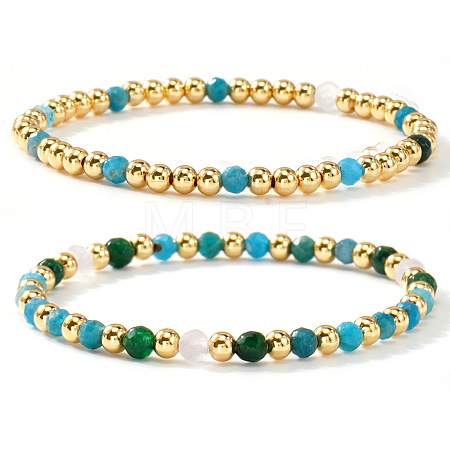 2Pcs 2 Styles Natural Gemstone Beaded Stretch Bracelets TU5709-2-1