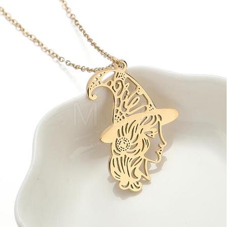 Halloween 201 Stainless Steel Witch Outline Pendant Necklaces for Women WG0654A-01-1