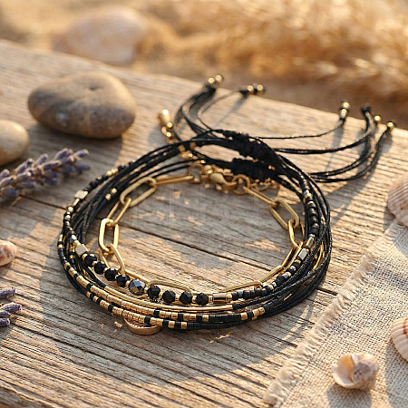 4Pcs 4 Styles Brass & Glass Seed Beads Braided Bead Bracelets BZ6488-1-1
