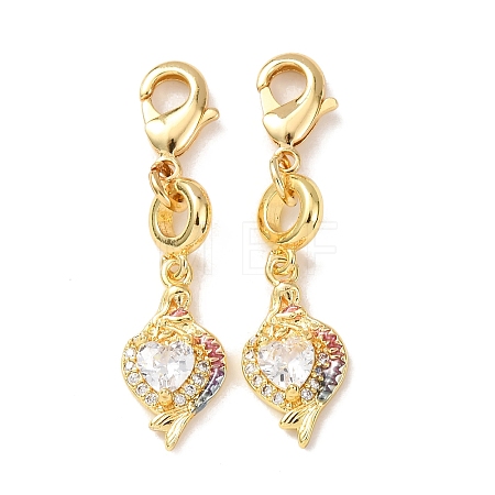 Fish Brass Micro Pave Clear Cubic Zirconia Pendant Decorations KK-T083-01N-G-1