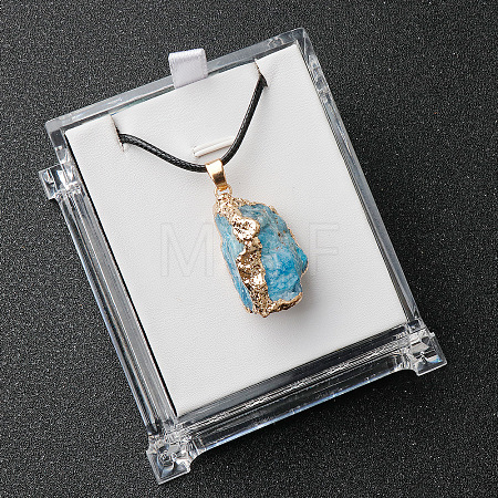 Electroplated Raw Natural Apatite Neggets Pendant Black Wax Cord Necklaces FS-WG48460-06-1