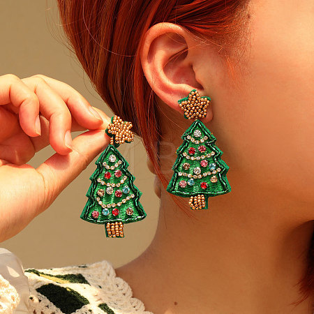 Christmas Tree Felt Fabric Dangle Stud Earrings FS-WG8B689-01-1