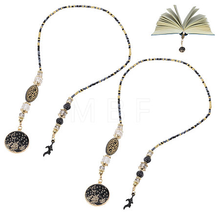 2Pcs Plastic Bead with Zinc Alloy Enamel Charms Bookmarks AJEW-GL0003-52B-1