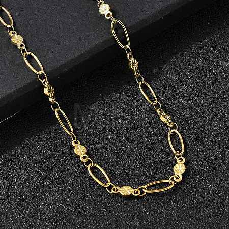 304 Stainless Steel Flower Link Chain Necklaces for Women NJEW-A046-02C-G-1