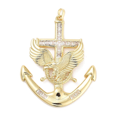Rack Plating Brass Micro Pave Clear Cubic Zirconia Pendants KK-Z064-08G-1