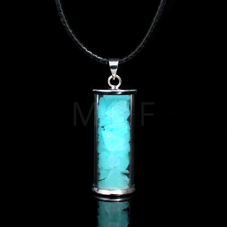 Glass Wishing Bottle with Synthetic Luminaries Stone Pendant Necklace LUMI-PW0001-054-B-1