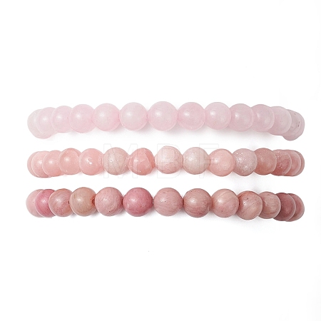 3Pcs Natural Rhodochrosite & Rose Quartz & Pink Opal Round Beads Stretch Bracelets for Women BJEW-JB12836-1