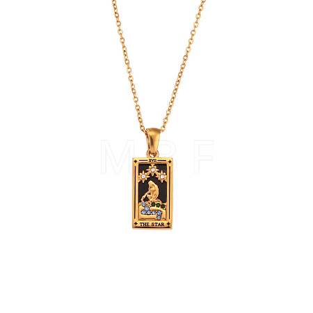 Rhinestone Tarot Card Pendant Necklace with Enamel PW23032745047-1