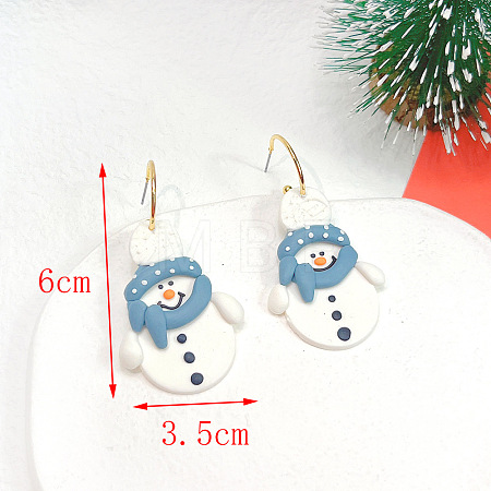 Christmas Polymer Clay & Brass Dangle Stud Earrings FS-WGF7104-08-1