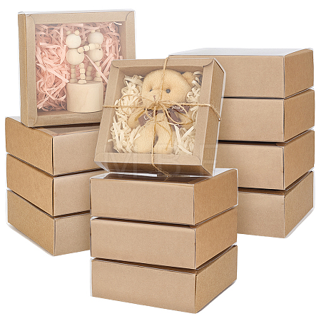 Square Folding Cardboard Kraft Paper Packing Drawer Boxes with Clear Plastic Cover CON-WH0100-57C-1