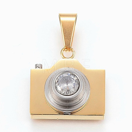 304 Stainless Steel Cubic Zirconia Pendants X-STAS-F168-34G-1